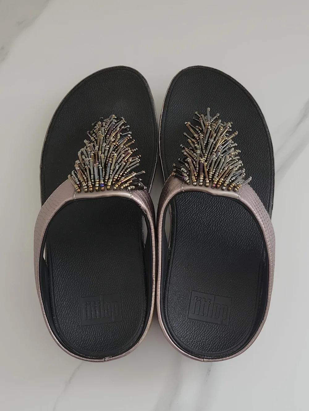 Fitflop Metallic Rose Gold Straps With Beaded Fringe Sandals - Picture 6 of 13